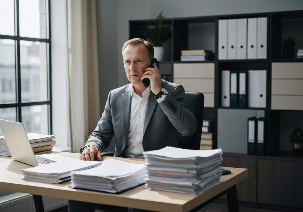 Gestionnaire immobilier au téléphone consultant un dossier locatif