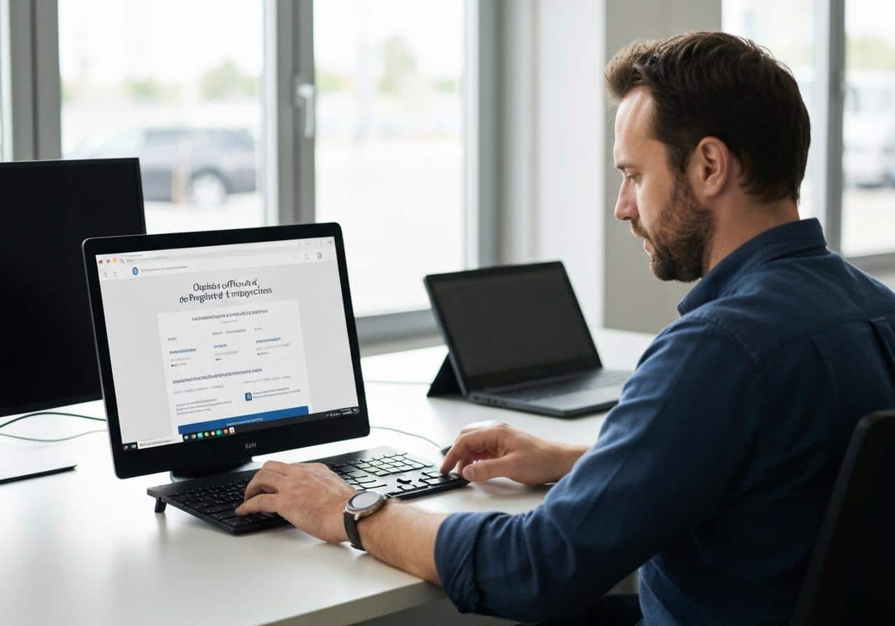 Personne vérifiant une agence immobilière sur ordinateur
